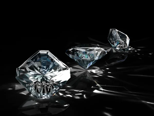 Gruppe von neun Diamanten auf schwarzem Hintergrund — Stockfoto