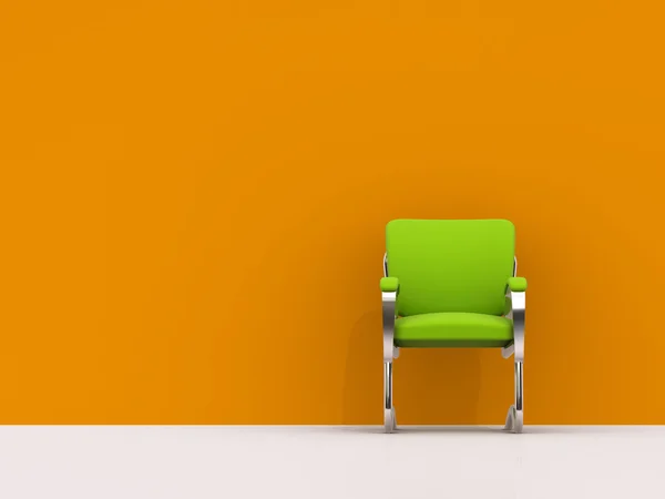 Krzesło w pobliżu pomarańczowe ściany — Zdjęcie stockowe