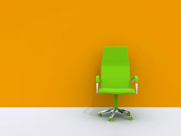 Cadeira verde perto da parede laranja — Fotografia de Stock