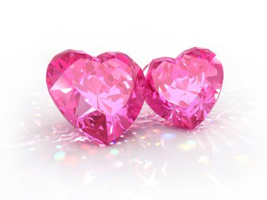 Diamonds jewel hearts for Valentines Day isolated on light background. Beautiful sparkling diamonds on a light reflective surface. clipart