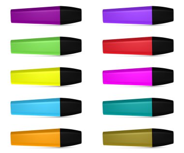 Set of ten highlighters of different colors with blank space for general purpose clipart