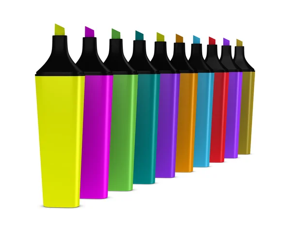 Deset zvýrazňovačů různých barev — Stock fotografie