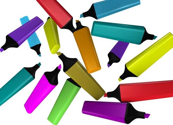 Tio överstrykningspennor i olika färger — Stockfoto