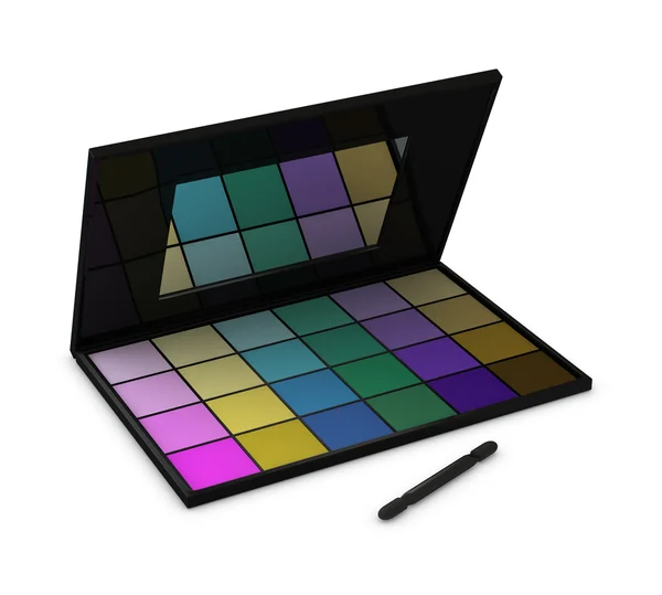 One Eyeshadow Box Many Colors Brush — Stock Photo, Image