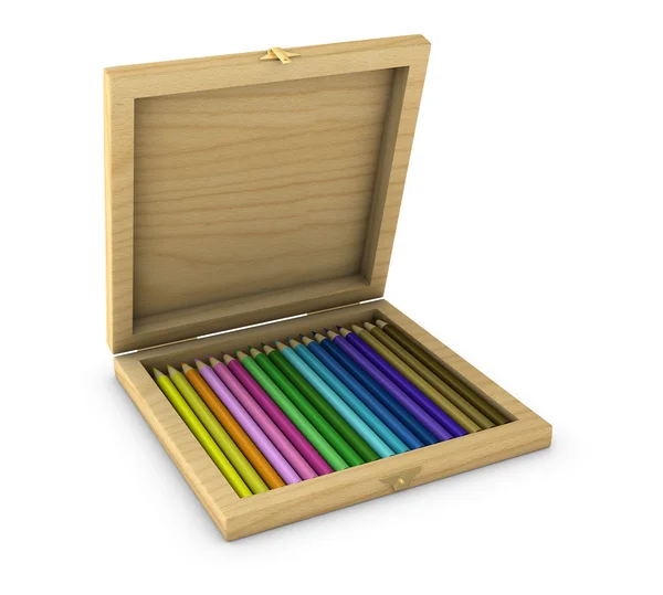Коробка цветных карандашей — стоковое фото