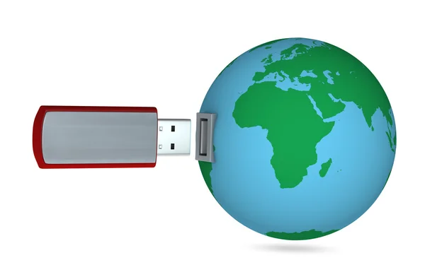 USB klíč a planety Země — Stock fotografie