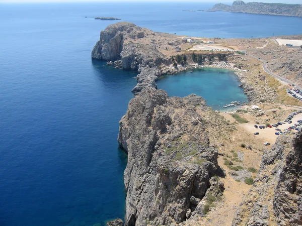 Sebuah Teluk Dekat Kota Lindos Pulau Rhodes Yunani — Stok Foto