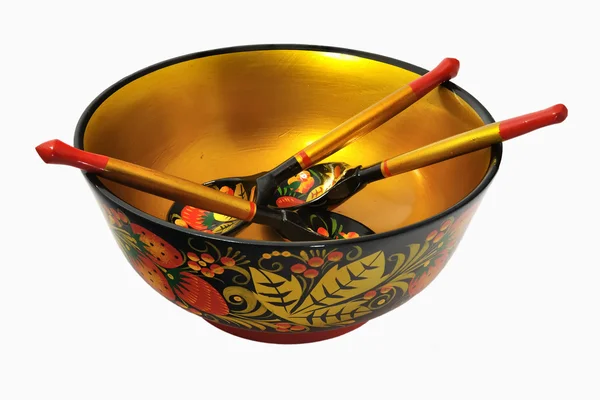 Khokhloma bowl and spoons — Stock Photo, Image