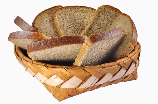 Braided birch-bark bread box with broun bread — Stock Photo, Image