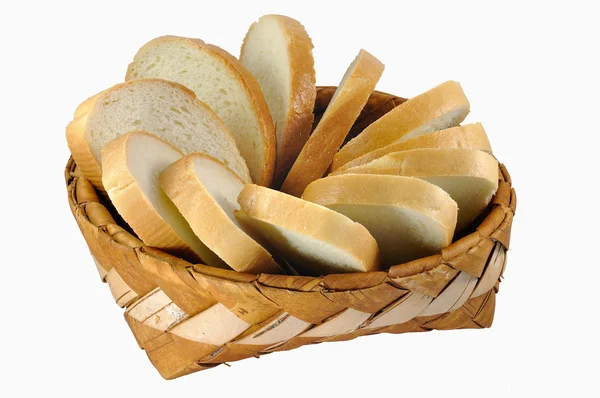 Braided birch-bark bread box with white bread — Stock Photo, Image
