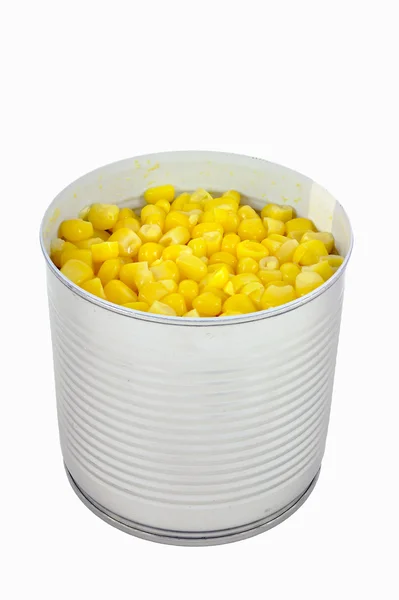 Open can of corn over white background_upd — Stock Photo, Image