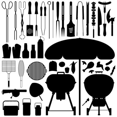 BBQ Barbecue Set Silhouette Vector clipart