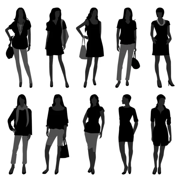 时尚女人女性女孩购物模型 — 图库矢量图片