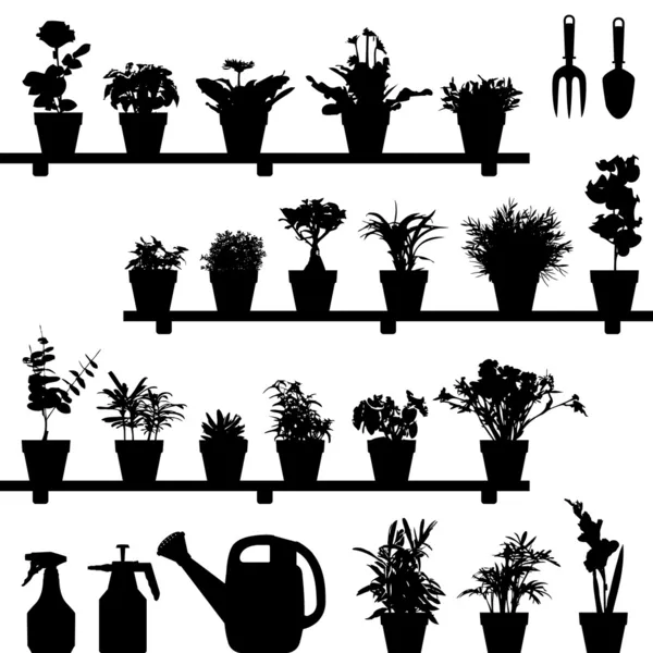 Pianta da fiore Vaso Silhouette — Vettoriale Stock