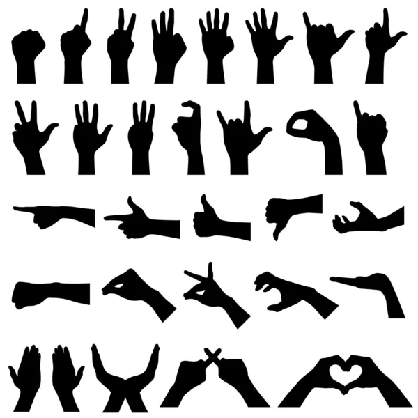 Hand Sign Gesture Silhouettes — Stock Vector