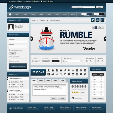 A complete set of web design template and elements with a theme. clipart