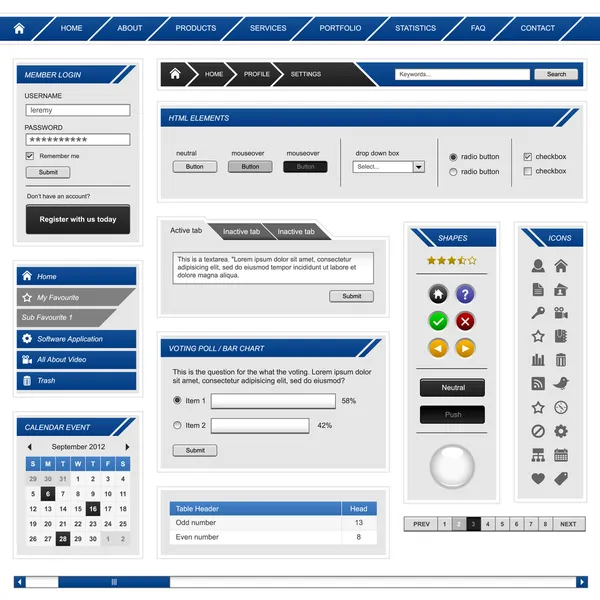 Set Completo Modelli Web Design Elementi Con Tema — Vettoriale Stock