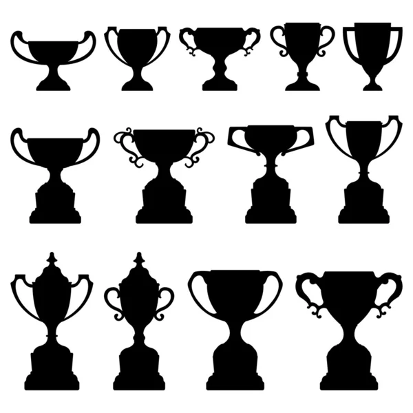 Trofee cup silhouet zwarte instellen — Stockvector