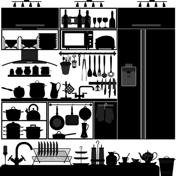 Keukenuitrusting gebruiksvoorwerp hulpprogramma interieur design — Stockvector
