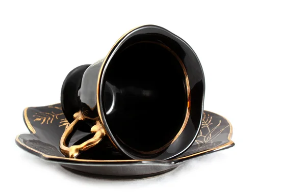 Siyah kupa ve fincan tabağı — Stok fotoğraf