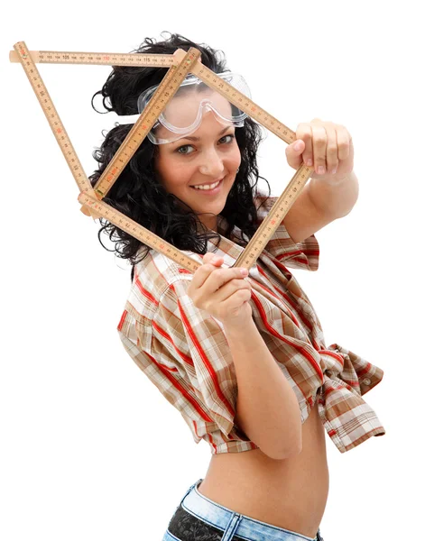 Sexy woman with folding rule — Stock Photo, Image