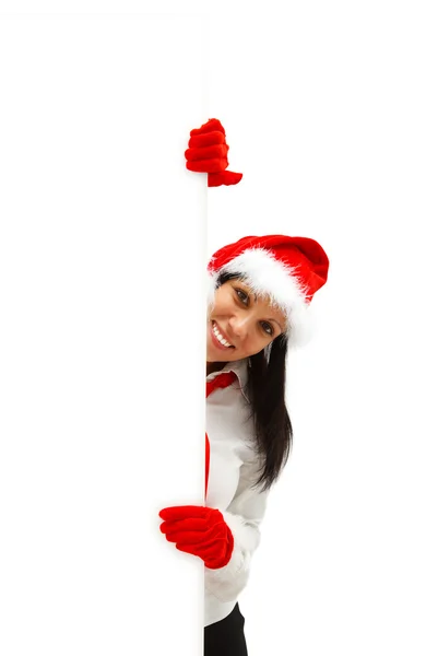 Babbo Natale femminile con cartellone — Foto Stock