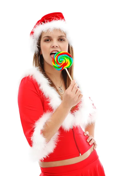Sexy Santa with lollipop — Stock Photo, Image