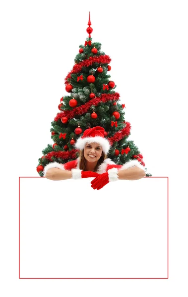 Sexy Mrs. Santa with a billboard — Stock Photo, Image