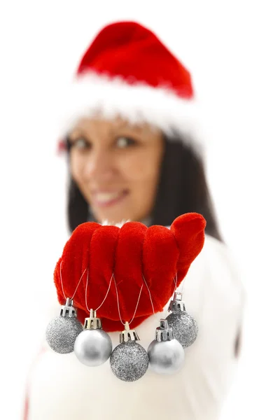 Female Santa with ornaments — Stock Photo, Image