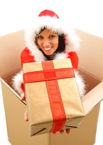 Donna di Natale con regalo — Foto Stock