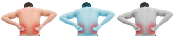Человек с болью в спине, коллаж — стоковое фото