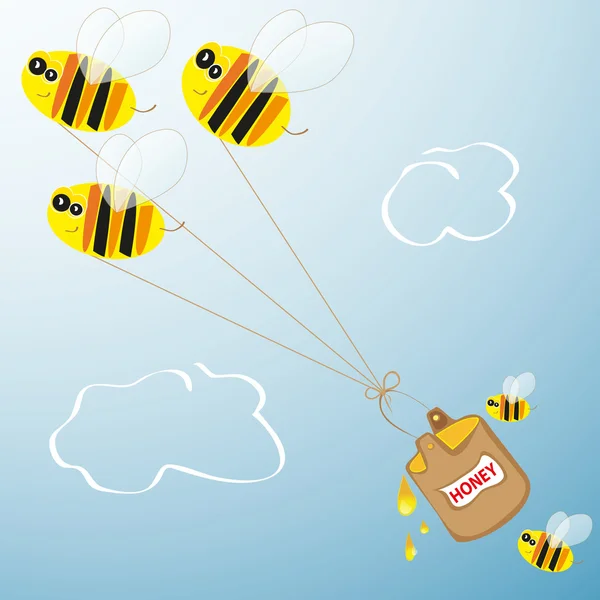 Abeilles et tonneau de miel — Image vectorielle