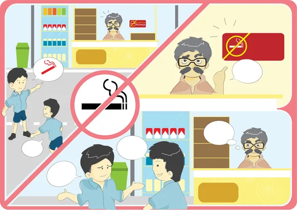 Anti rökning kampanj tecknade vektor illustration — Stock vektor