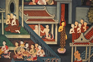 Buda'nın tarihsel resim duvar Tayland Buda Tapınağı