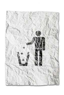 Person dumping recycle symbol on wrinkled paper isolated on whit clipart