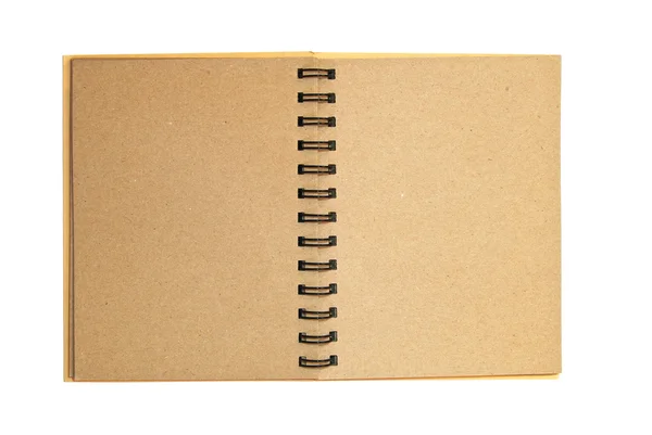 Caderno de papel reciclado marrom aberto isolado — Fotografia de Stock