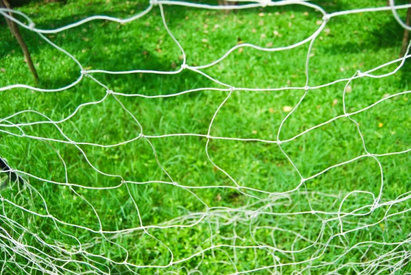 Closeup των γκολ ποδόσφαιρο και δίχτυ — Φωτογραφία Αρχείου