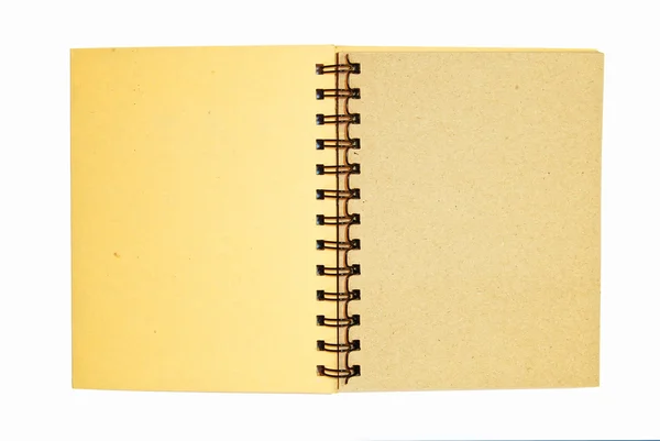 Papel de reciclar marrom notebook em branco aberto isolado — Fotografia de Stock