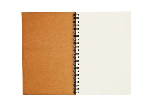 Brown recycler le papier blanc bloc-notes ouvert isolé — Photo