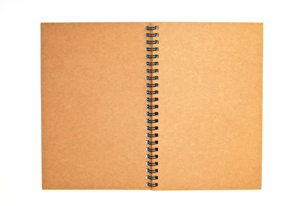 Hnědá recyklaci papíru prázdné notebook otevřené izolované — Stock fotografie