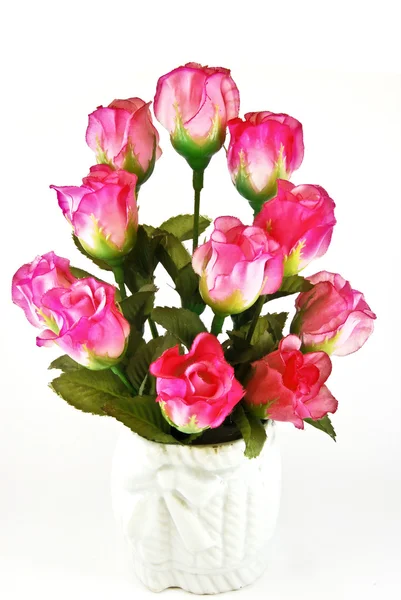 束在白色的花瓶粉色玫瑰 — 图库照片
