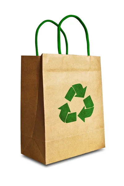 Brown shopping bag with recycle symbol — Stock Photo, Image