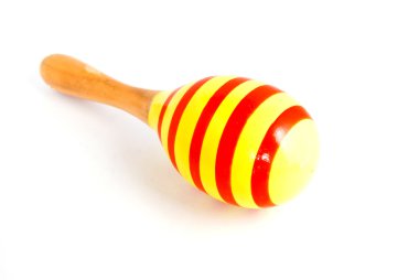 Yellow wood maracas with red stripe isolated clipart