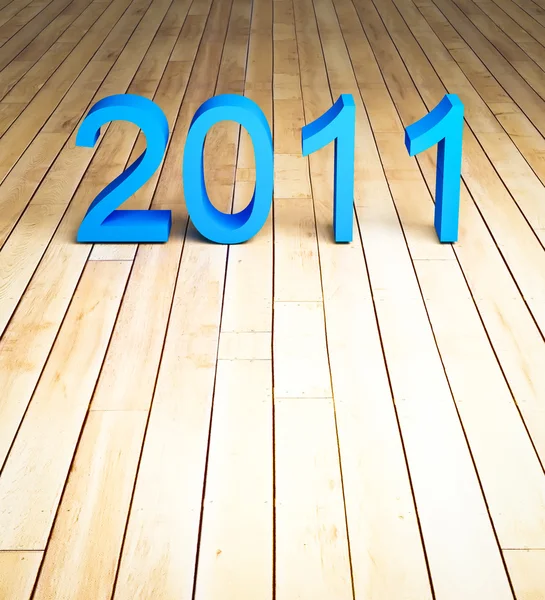 3d new year 2011 on wood background — Stock Photo, Image