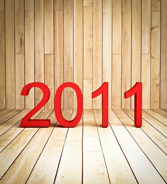 3d ano novo 2011 em fundo de madeira — Fotografia de Stock