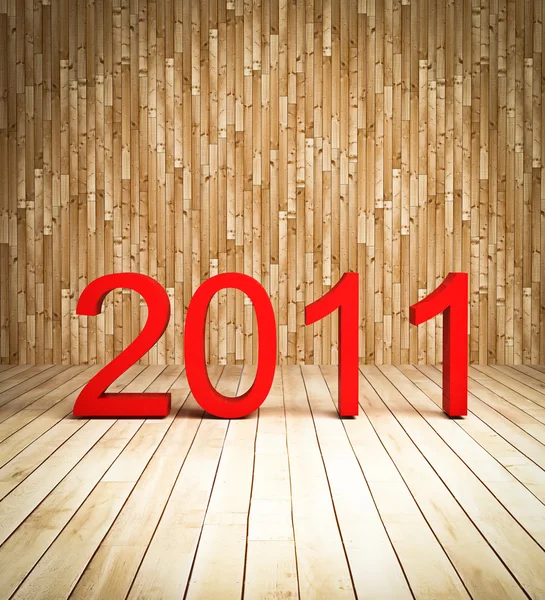 3D nowy rok 2011 na tle drewna — Zdjęcie stockowe