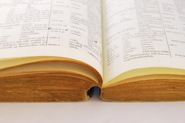 Closeup of old paper dictionary book clipart