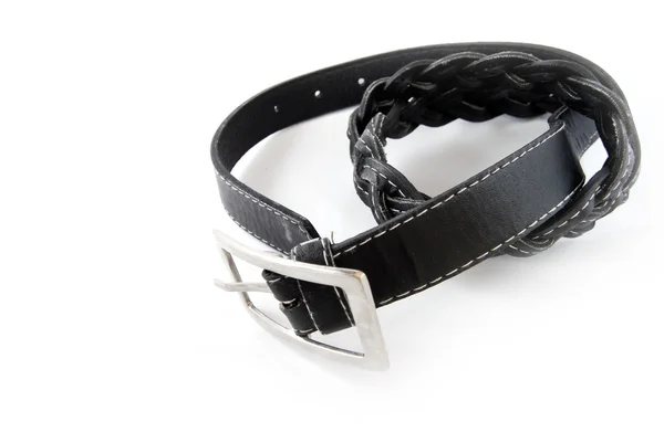Cinturón de cuero negro aislado — Foto de Stock