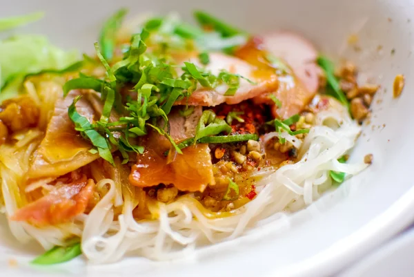 Asian Style Noodle Pork Vegetables — Stock Photo, Image