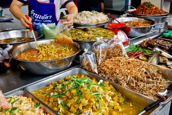 stock image Variety of thai food in market